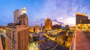 New Orleans, Louisiana, USA CBD skyline at night.