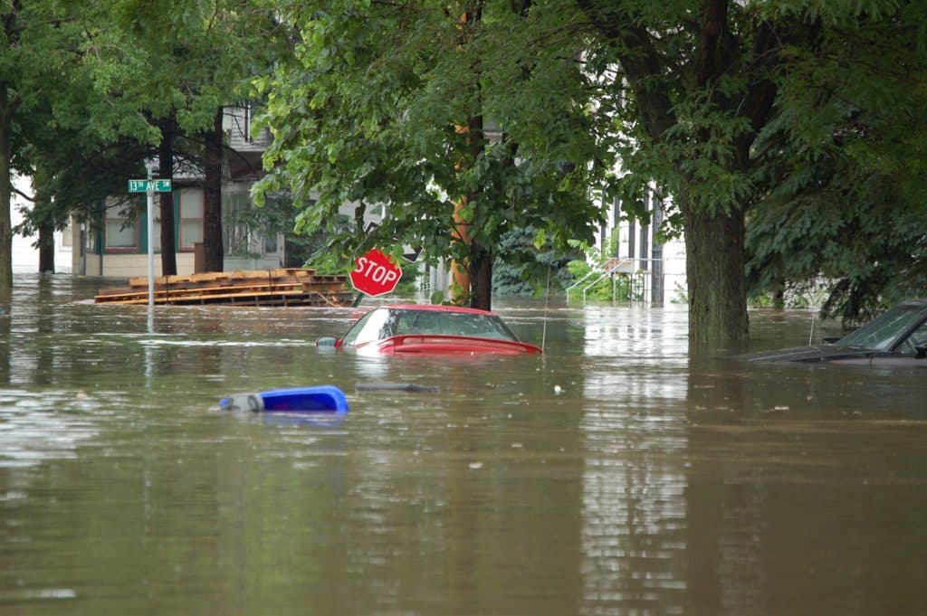 Flooded street in Cedar Rapids, IA near 13th Ave. and J Street, Cedar Rapids, IA