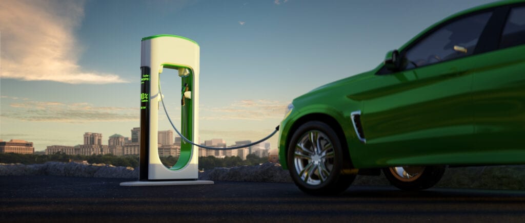 Electric car at a charging station