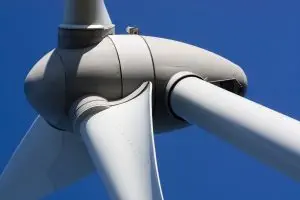 Close up view of the turbine of an eolic energy generator windmill.