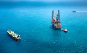 Aerial view of an offshore oil rig platform