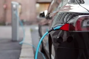 Electric car being charged