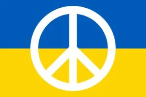 Ukraine flag with peace symbol.