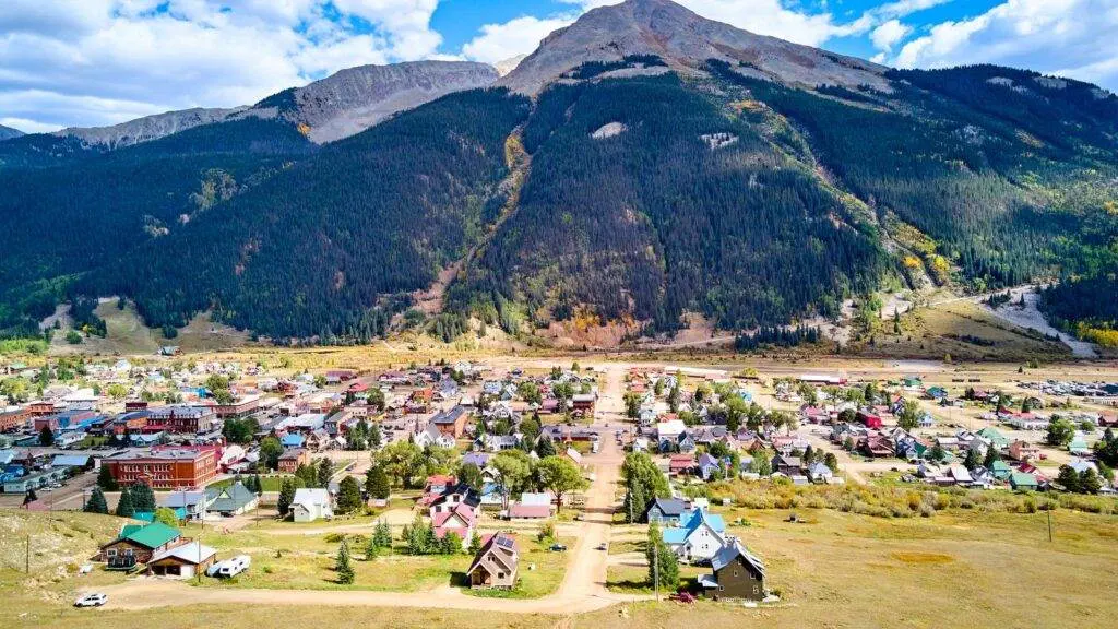 Aerial view of rural mining town of Silverton in Colorado.