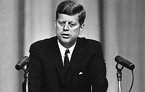 President John F. Kennedy opens at a Washington news conference on Sept. 13, 1962, with a lengthy statement on the Cuban situation. The president declared the United States will be ìalert and fully capableî to deal with any offensive threat from Soviet-backed Cuba against the United States or any country in this hemisphere. (AP Photo)