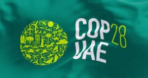 Close-up of COP28 flag waving